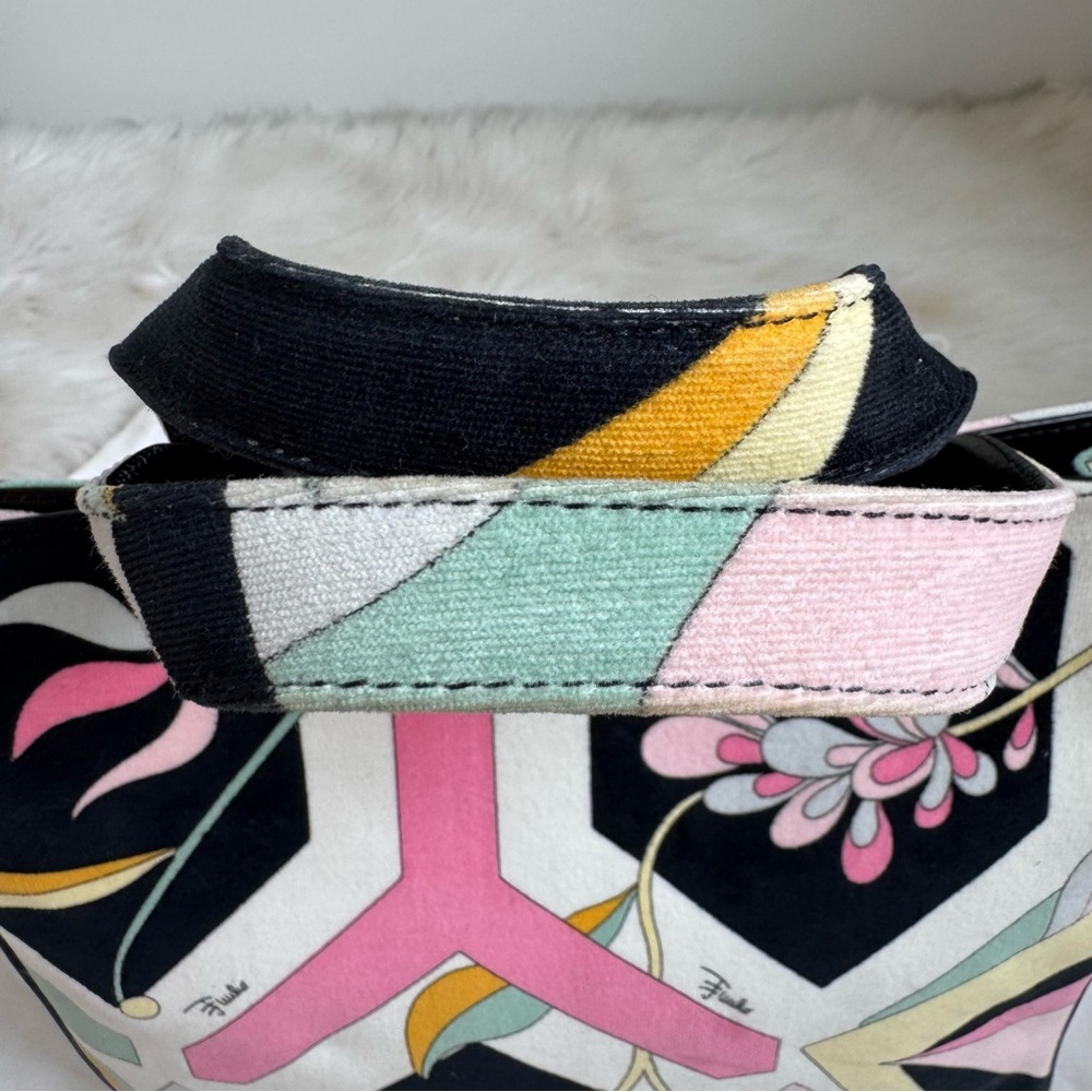 Emilio Pucci Black Pink Yellow Green Floral Print Canvas Tote - Picture 8 of 12